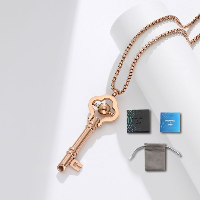 Mindfulness Key Necklace With Breathing Whistle – Anxiety Relief & Stress Reduction Jewelry Stainless Steel Pendant With Adjustable Chain_voghion.com