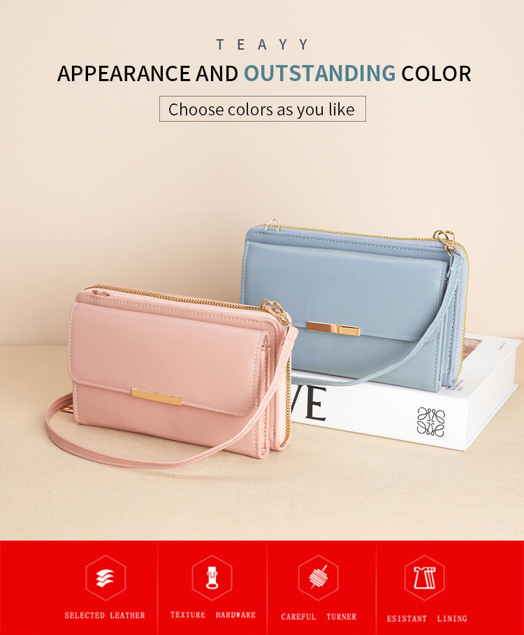 Portafoglio lungo da donna, borsa per cellulare di grande capacità in stile coreano, borsa piccola a tracolla, portamonete, borsa per cellulare alla moda e versatile_voghion.com