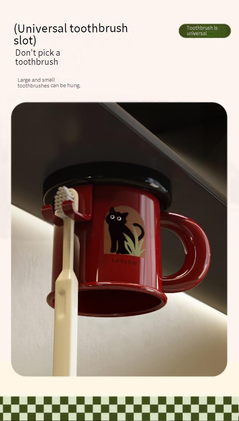 Family Organizer Inverted Magnetic Toothbrush Cup Punch Free Bathroom With Handle Retro Wash Cup Set Device Rack_voghion.com
