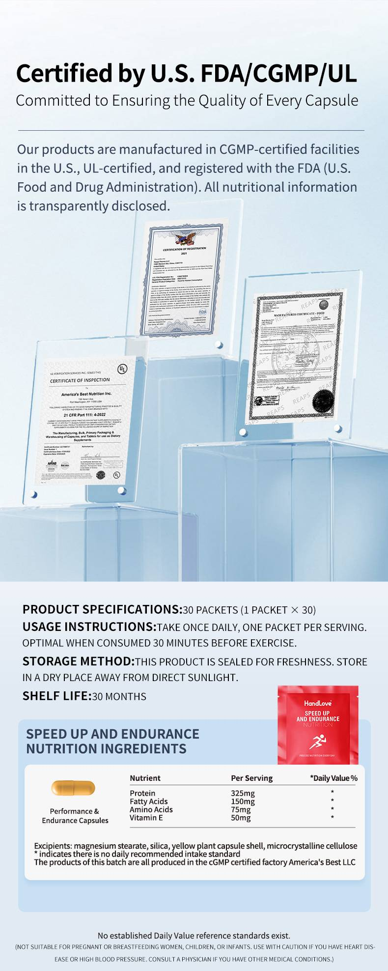 HANDLOVE Speed Up And Endurance Nutrition (30 confezioni/scatola) per maratona/corsa su sentiero/triathlon FDA_voghion.com