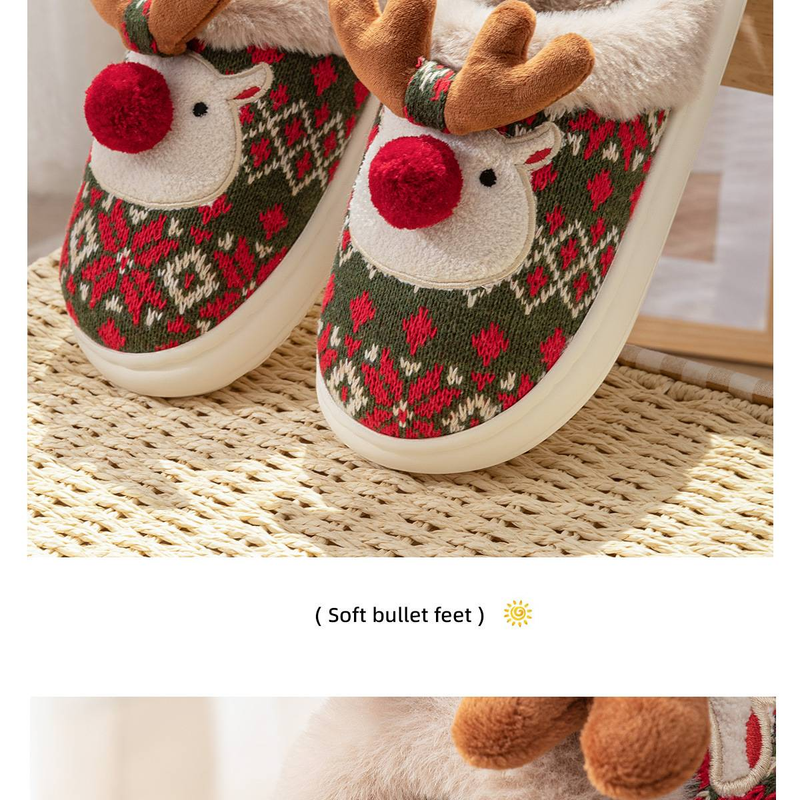 Rentier-Baumwoll-Hausschuhe für Damen, Herbst und Winter, Wärme, 2025WEN, Weihnachtsgeschenk_voghion.com