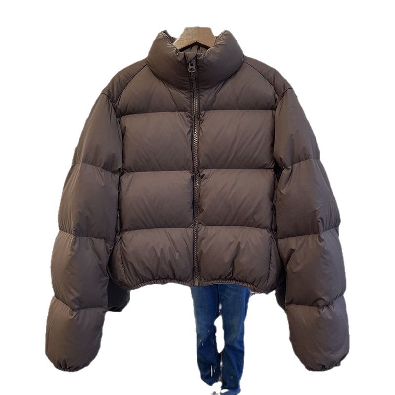 Women's Short Puffer Jacket Winter Warm Oversized Coat With High Collar, Lightweight & Water-Resistant, Casual Streetwear (Black, Coffee)_voghion.com