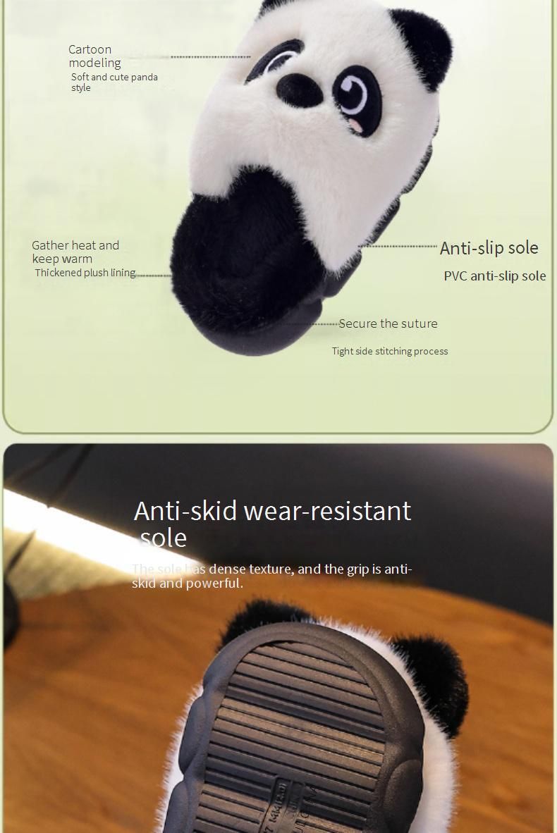 Pantofole di peluche a forma di panda per bambini - Calde pantofole invernali foderate in pile per bambini e bambine (taglie 24-36, bianco/marrone)_voghion.com