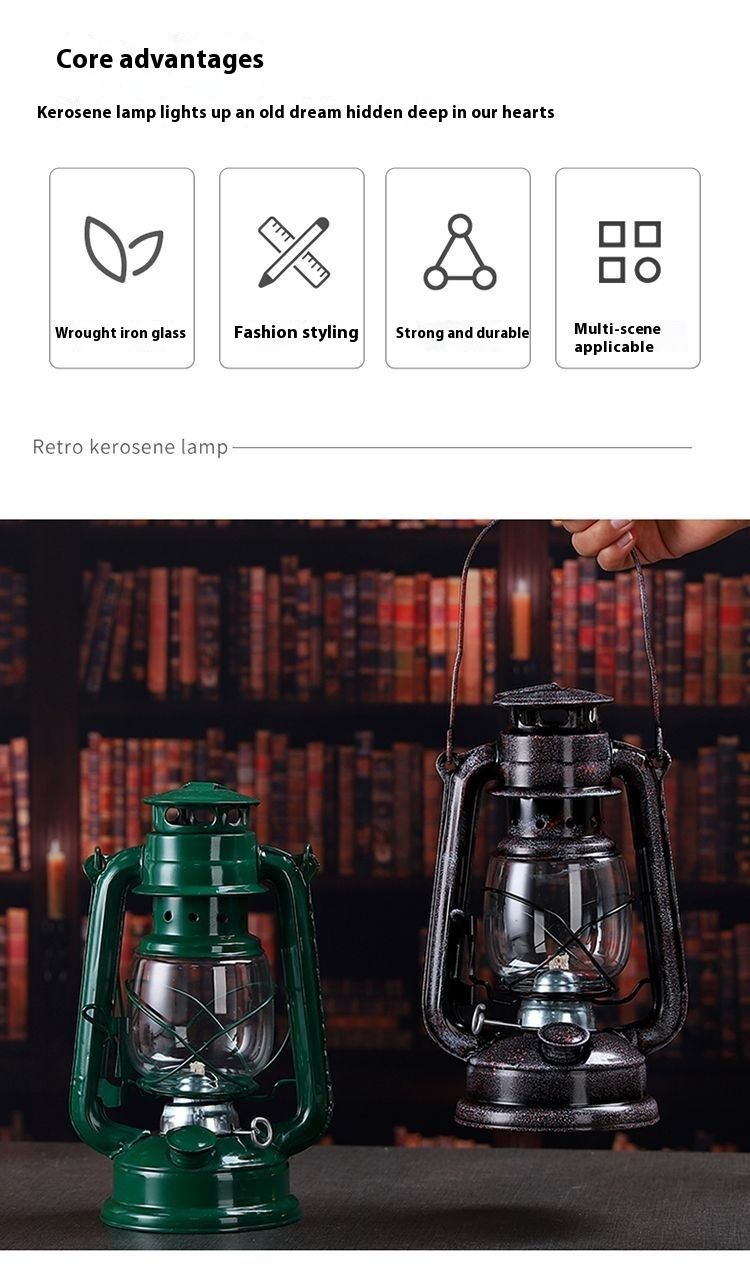 Portable Lantern Glass Kerosene For Home Bedroom Camping Hanging Iron Art Retro Decorative Lamp Prop_voghion.com