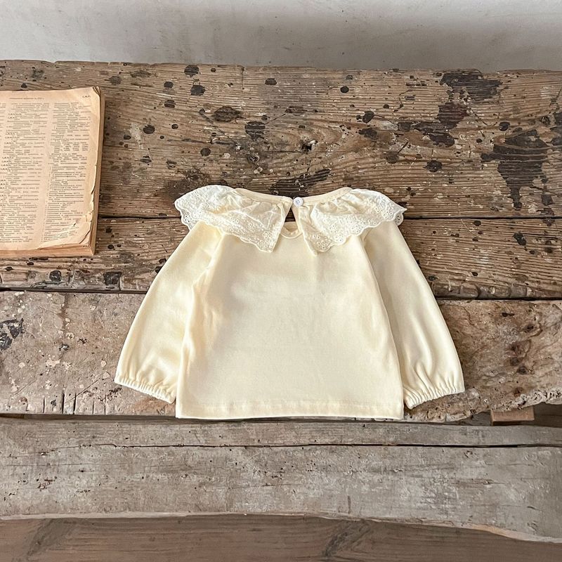 Abbigliamento per bambini Camicia per bambina in cotone ad alta elasticità con base in pizzo e top in morbida pelle per bambini_voghion.com