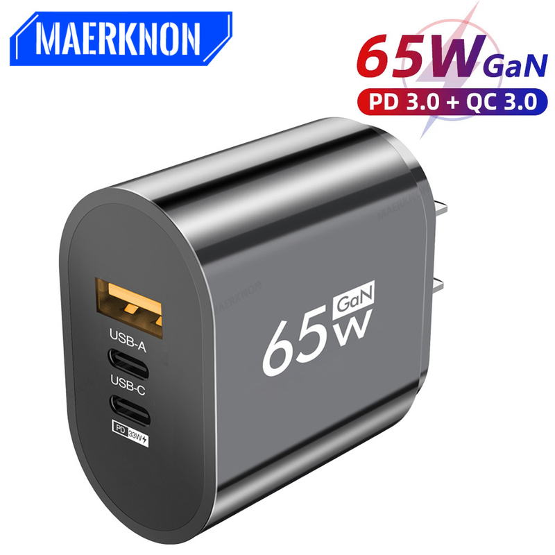 GaN 65W PD Charger USB Type C Charger Quick Charging QC3.0 PD3.0 Quick Charger for iPhone Samsung Xiaomi Wallharging Q3.0 3.0_voghion.com