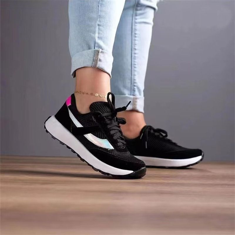 Europese en Amerikaanse grote maten casual schoenen voor dames 2024 herfst nieuwe ronde neus veter kleur mesh sport stijl damesschoenen op voorraad_voghion.com