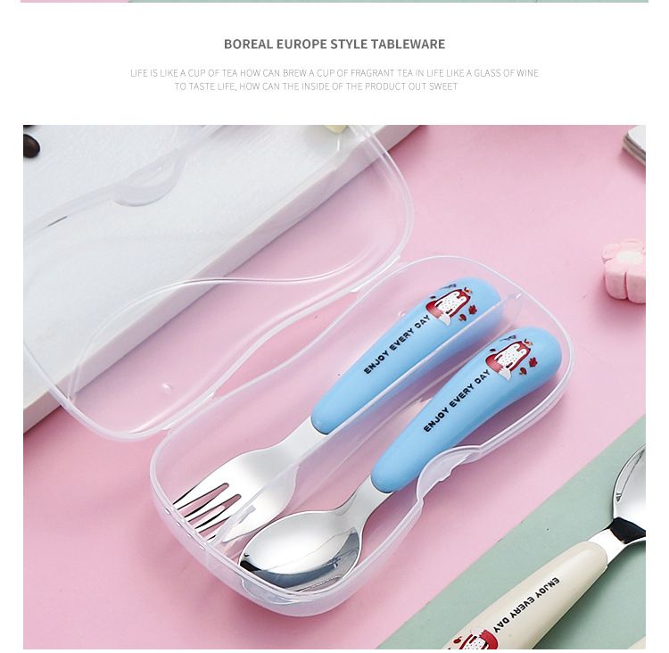 Unisex Steel Children's Portable Ins Tableware Baby Food High Value Fork Spoon Set Gift_voghion.com