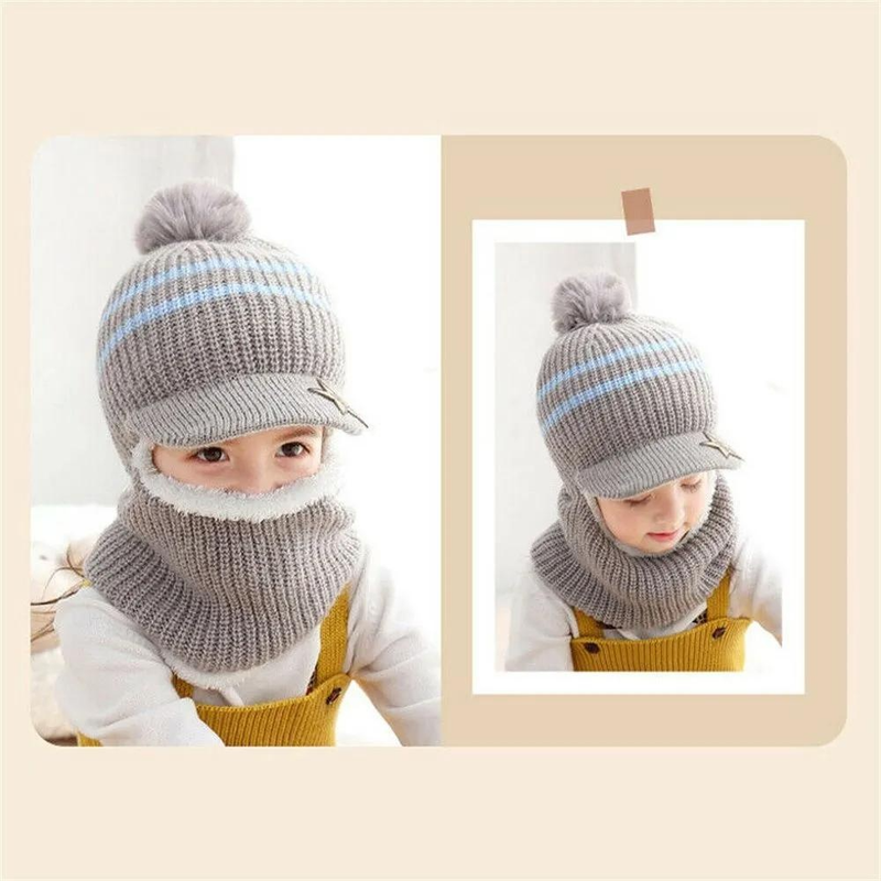 Inverno Bambini Più Cappelli Beanie In Pile Spessore Caldo Passamontagna Lavorato A Maglia Per Bambini All'aperto Ragazze Ragazzi Viso Copertura Palla di Pelo Bavaglino maschera_voghion.com