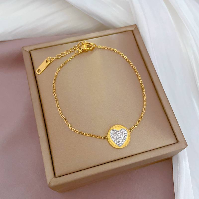 Stainless Steel Micro Paved Cubic Zirconia Shell Heart Earring Bracelet Pendant Necklace for Women Gold Color Plated Choker Chain Jewelry Set_voghion.com