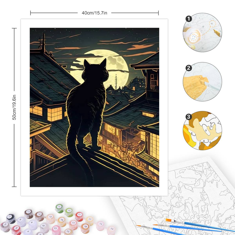 RUOPOTY Pictură clasică de pe numere Picturi decorative lucrate manual Vopsea de pisică neagră pentru pictură artistică_voghion.com
