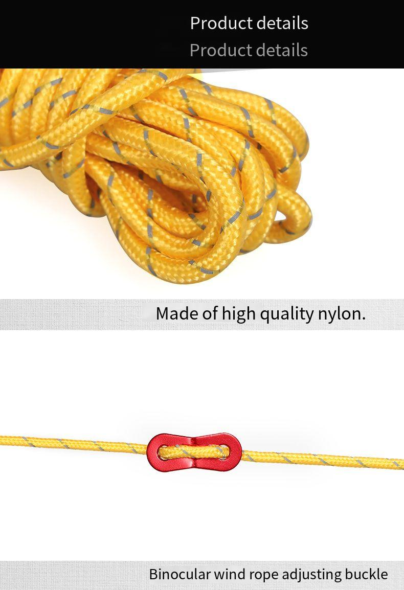 Cuerda reflectante para tienda de campaña al aire libre, cuerda de viento, hebilla para toldo, cuerda de viento, poste de 4 m de grosor, cuerda fija, cuerda de campamento, cuerda de ajuste_voghion.com