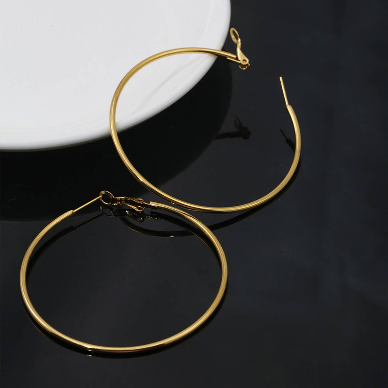 Brincos grandes exagerados de aço inoxidável simples e simples para mulheres, brincos personalizados clássicos e modernos, brincos retrô e sofisticados_voghion.com