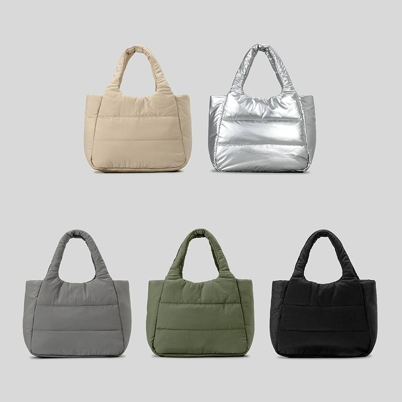 Women's Bags New Nylon Quilted Cotton Tote Bag Women's Striped Lightweight Down Cotton Shoulder Messenger Bag Handbag_voghion.com