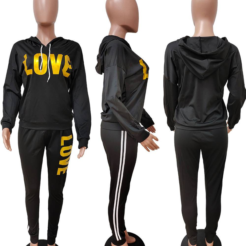 2-delige set damesoutfit LOVE Letter Print High Neck Hoodies Sweatshirt Broek Trainingspak Plus Size Streetwear Casual Pak_voghion.com