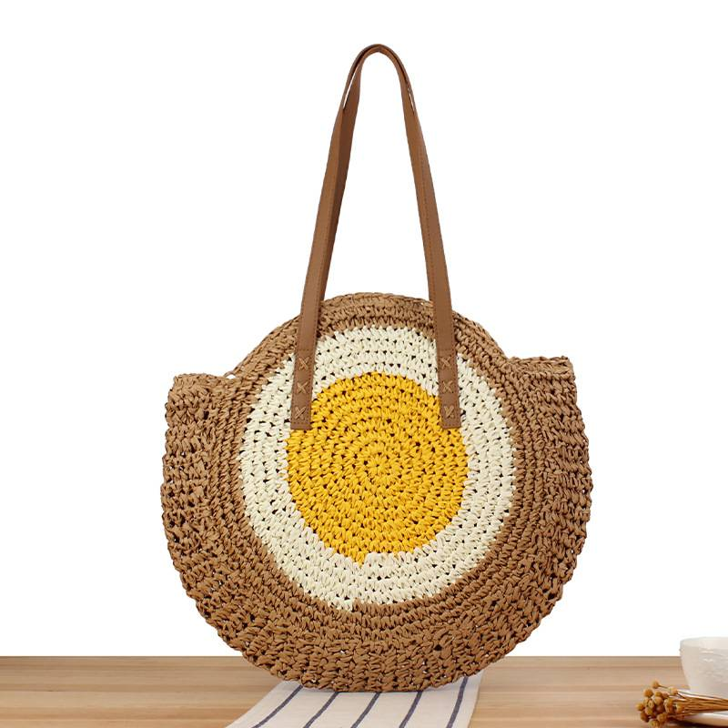 Borse da donna Un pezzo Drop Shipping Nuova semplice borsa a tracolla rotonda in corda di carta intrecciata Borsa da spiaggia Borsa da donna alla moda Borsa da pendolare di grande capacità_voghion.com