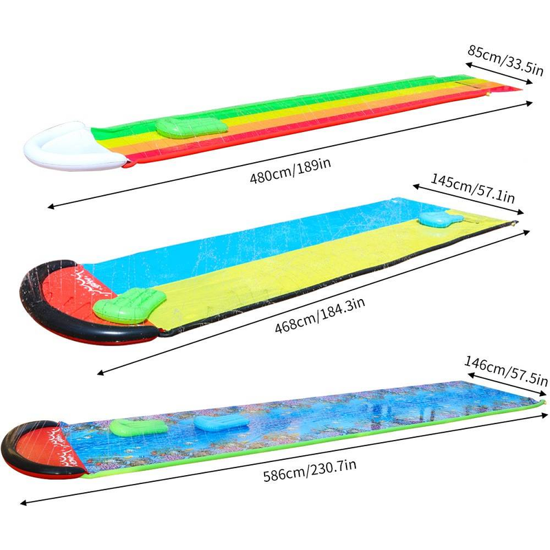 Opblaasbare PVC waterglijbaan met sproeier, buitenglijbaan voor kinderen en volwassenen, inclusief dubbele baan, splashpool en golfplank._voghion.com