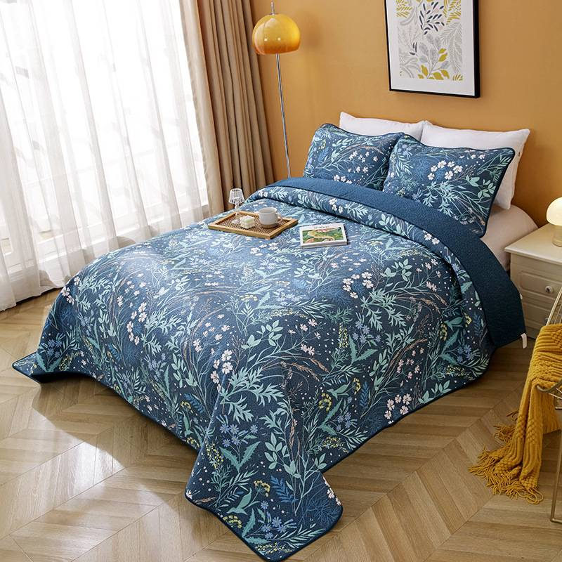 100% Cotton Floral Printed Bedding Quilt Sets, Vintage Lightweight Coverlet Ultra Soft Bedspread Set With Pillow Shams For All Season, 3 PCS_voghion.com