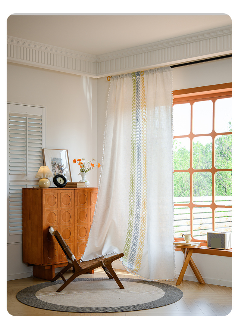Rideau court brodé en coton et lin, semi-ombrage, petit, frais, style pastoral français, pour balcon, salon, chambre à coucher, haut de gamme_voghion.com
