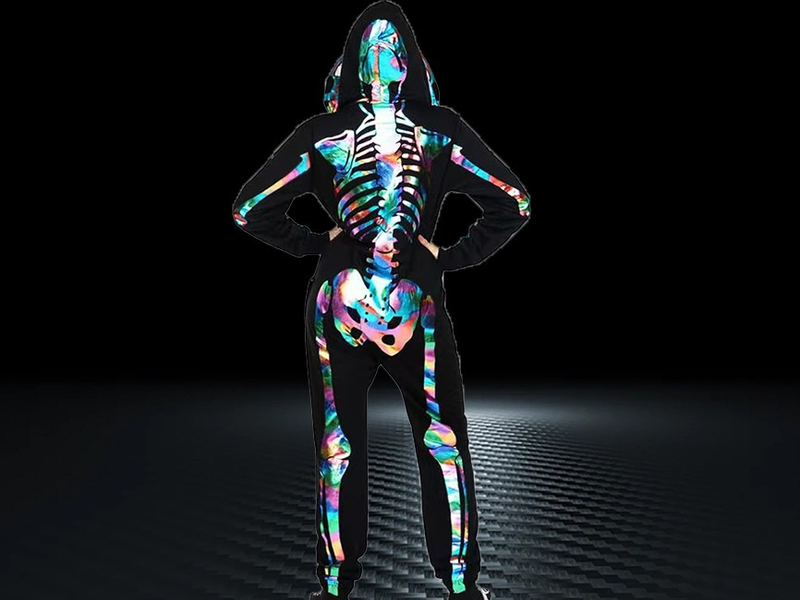 2025 Halloween Nieuwe Hooded Skeleton Skeleton Bedrukte Lange Mouw Broek Jumpsuit Hoodie Voor Vrouwen_voghion.com
