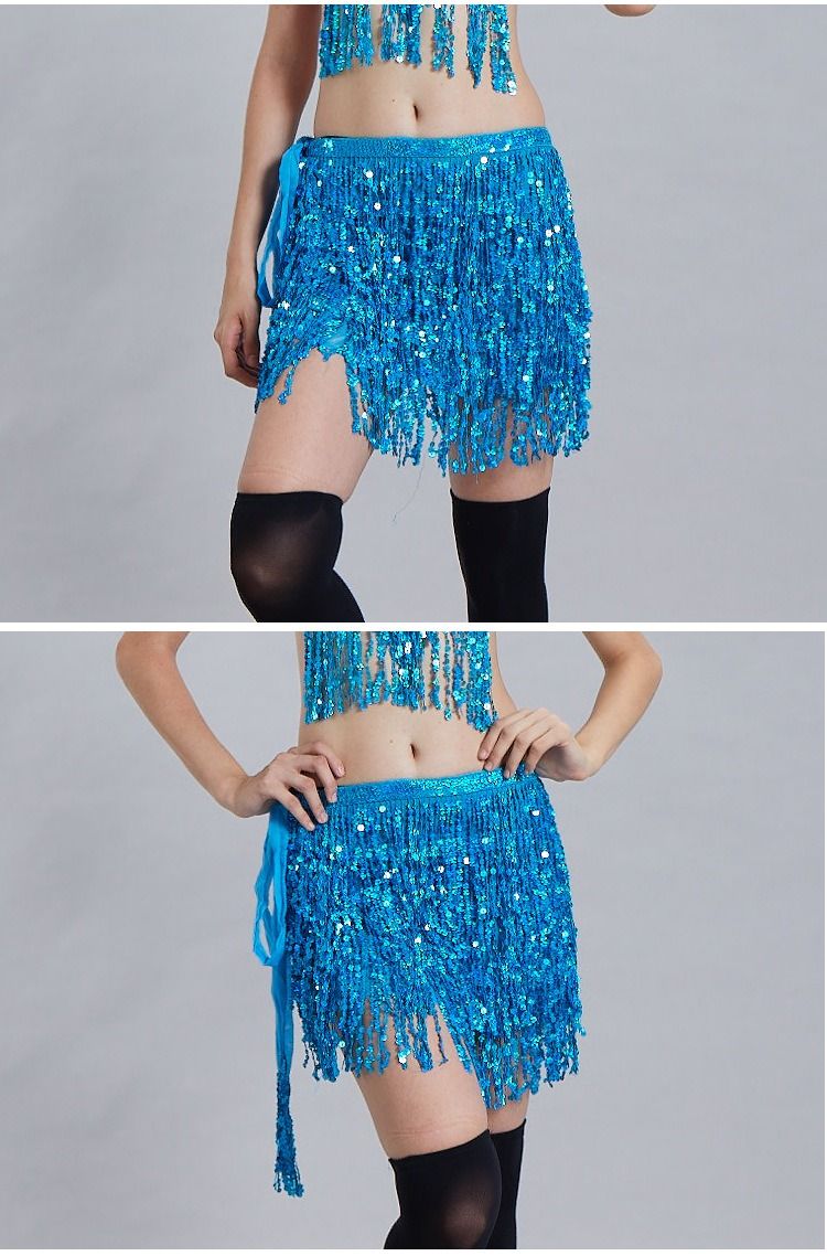 Chaîne de taille pour danse du ventre d'Halloween, serviette de hanche indienne, serviette de hanche à franges à paillettes bohème, costume de scène DS Performance_voghion.com
