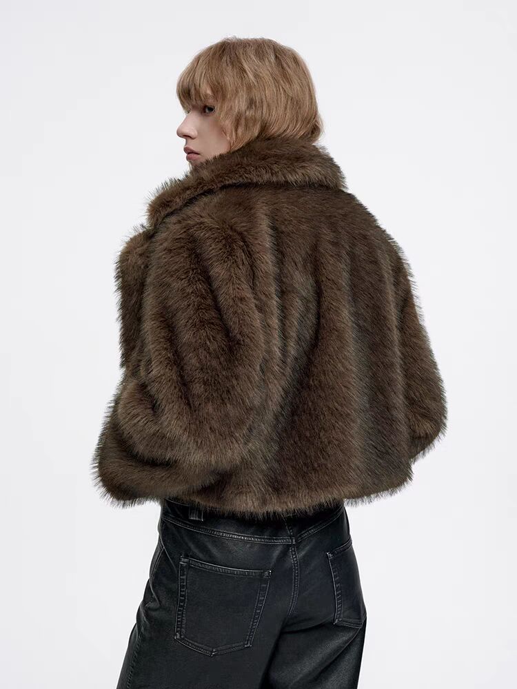 Schicker kurzer Damen Kunstpelzmantel mit Reverskragen, Winter Teddyjacke, elegantes Cropped Top für Streetwear & Casual_voghion.com