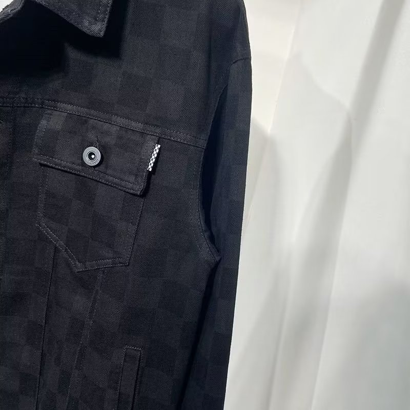 Denim a scacchiera per la primavera e il 2023, nuova giacca autunnale casual da uomo di taglia ampia_voghion.com