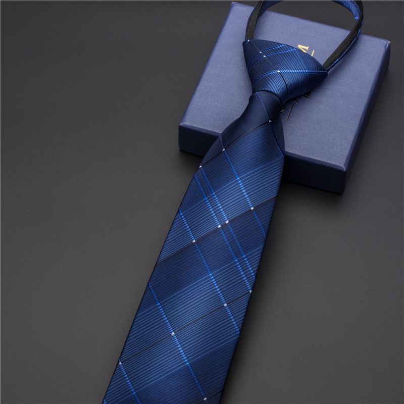 Unisex Black men's tie Striped Blue Business tie Lazy zip tie_voghion.com