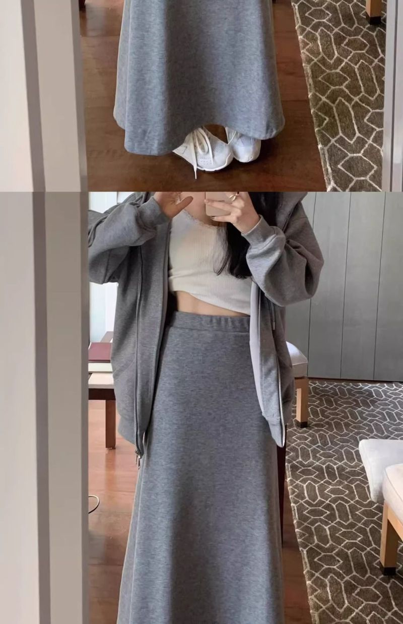 GraceChic GraceChic GraceChic Grijze Midi Dames Lente Herfst Winter Nieuwe Stijl Elegante Hoge A-lijn Zeemeermin Slanke Elastische Taille Rok Eendelig_voghion.com