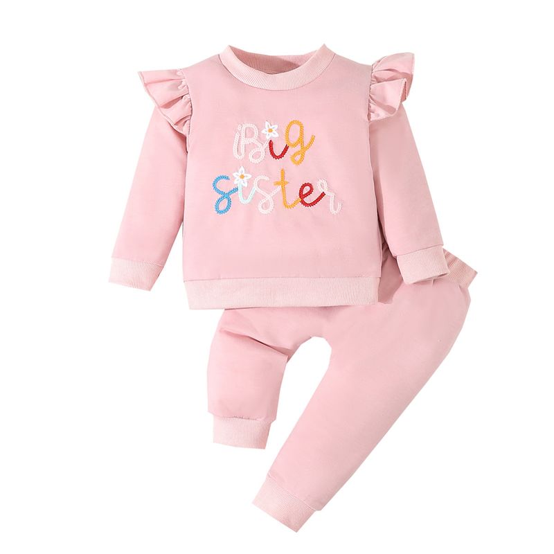 Completo 2 pezzi con felpa e pantaloni per bambine – Lettere ricamate e motivo floreale, foderato in morbido pile, comodo abbigliamento da gioco (12-18 mesi, 18-24 mesi, 2-3 anni, 3-4 anni, 4-5 anni)_voghion.com