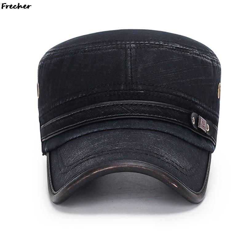Fashion Vintage Jeans Military Cap Men Flat Top Cadet Army Caps Hunting Combat Tactical Visors Hat Comfortable Breathable Denim_voghion.com