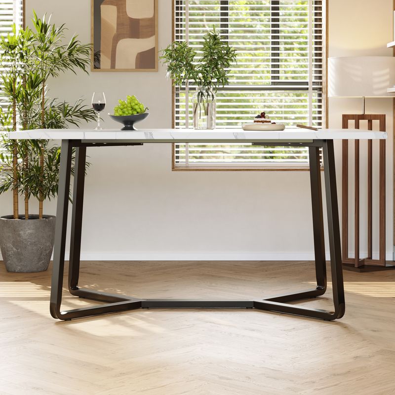 Esszimmertisch 138,5x76cm Con Marmorplatte, Schwarze Beine Für 4-6 Personen_voghion.com