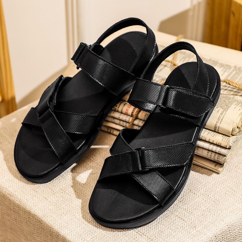 Sommer Herren Ledersandalen, Rutschfeste Und Geruchsresistente Strandschuhe, Bedrucktes Oberschichtrindleder, Lässige Sandalen Für_voghion.com