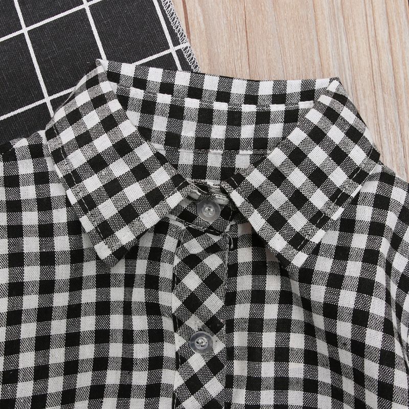 Babykleidung Kinder und Mädchen langärmeliges kariertes Hemd + weiße Hose zweiteiliges Kinderoutfit Instagram_voghion.com