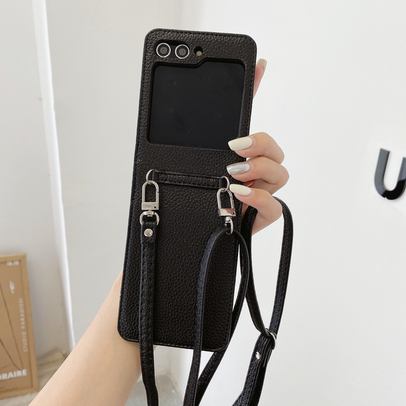 Mobile phone case Suitable for Samsung Z Flip5 mobile phone case GalaxyZ Flip4 folding litchi pattern diagonal protective case ZFlip3_voghion.com