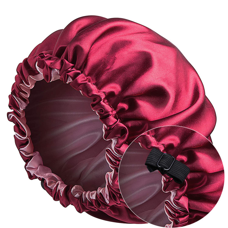 Berretto da notte in seta da donna, berretto nero in raso riccio, fibbia giapponese, regolabile, traspirante, caldo, rotondo_voghion.com