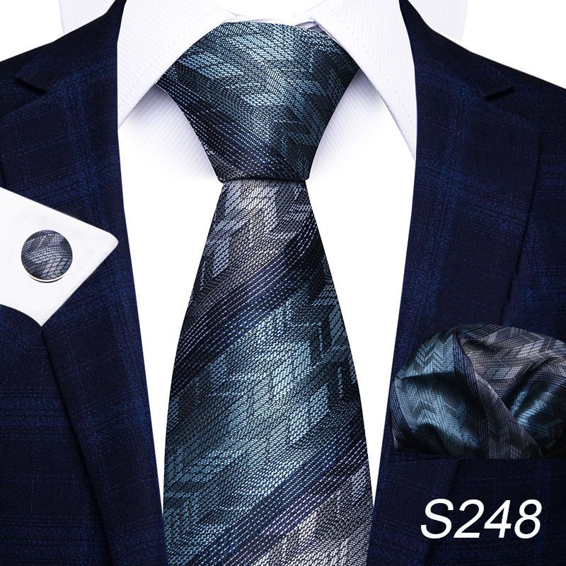 Corbata de seda de poliéster de alta calidad unisex para hombre, corbata formal de color sólido, bolsillo, toalla, gemelos, juego de jacquard_voghion.com