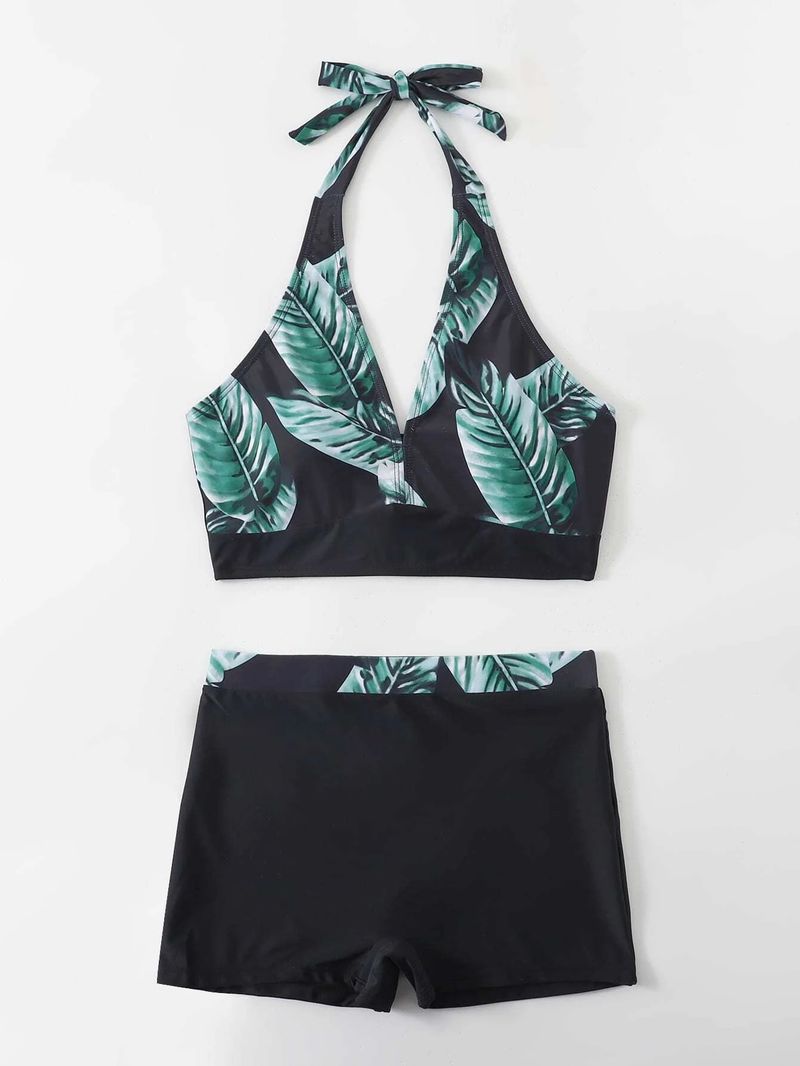 Costume da bagno intero da donna, con stampa digitale, con lacci, scollo all'americana, boxer, bikini sexy_voghion.com