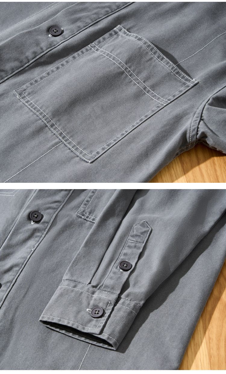 Camicia da uomo a maniche lunghe vestibilità rilassata - Camicia casual in cotone pesante 100% con bottoni e taschino sul petto (grigio scuro/grigio chiaro/nero/verde, oversize,_voghion.com