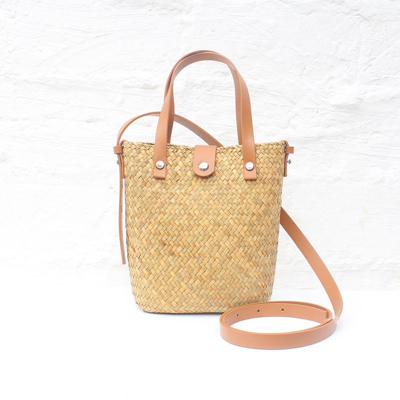 Straw - Woven Hand - Knitted Cross - Body Bag, A Niche And Versatile Shoulder - Carried Coin Purse, Raffia Mobile Phone Bag For Beach Vacations, Women_voghion.com