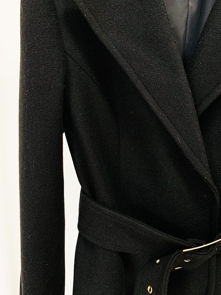 Elegante cappotto lungo in lana con cintura - Trench doppiopetto da donna, classico motivo a quadri, vestibilità slim per l'ufficio, capospalla alla moda_voghion.com