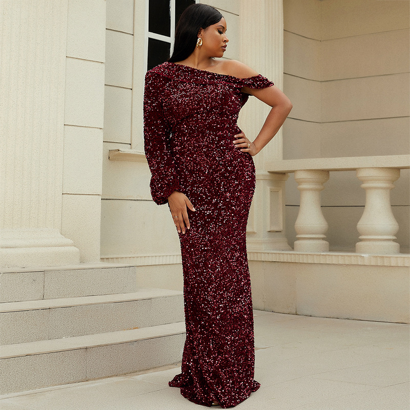 Roupas femininas tamanho grande longo casamento manga comprida saco hip sereia banquete luz vestido de noite de luxo_voghion.com