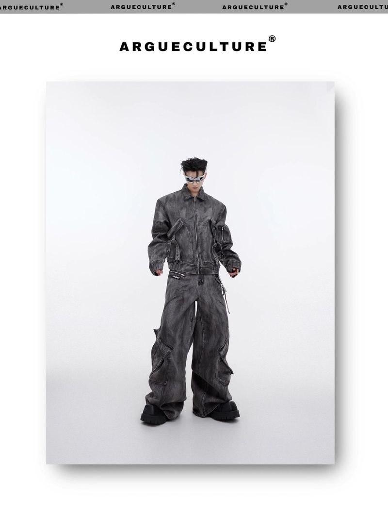 Herenkleding Niche Retro Distressed Denim Pak Jas Wasteland Zware Rits Grote Zak Overalls Trend_voghion.com