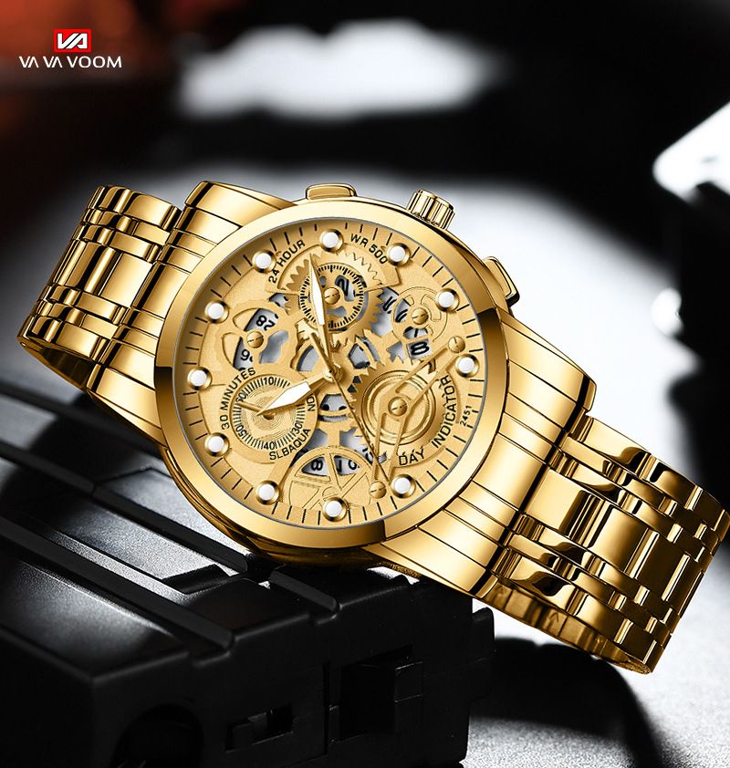 Quartz Movement Hollow Waterproof Watch Men's Fashion Calendar Watch Men_voghion.com