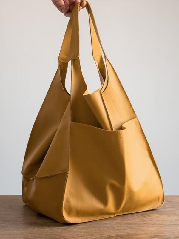 Damentaschen einfache große Tasche weiches Leder große Kapazität eine Schulter Handtasche Einkaufstasche handgemachte pflanzlich gegerbte Damentasche PG21_voghion.com