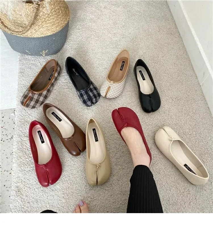 Pantofi Tabi Ninja pentru femei, din piele microfibră, confortabili, cu vârf despicat, cu fund moale, mocasini, slip, trotter pentru femei_voghion.com
