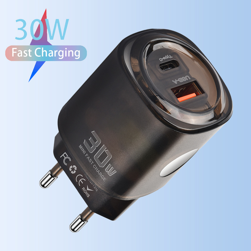 Festival musicale PD Caricabatterie da viaggio per cellulare con doppia interfaccia USB+Type-c da 30 W americano ed europeo_voghion.com