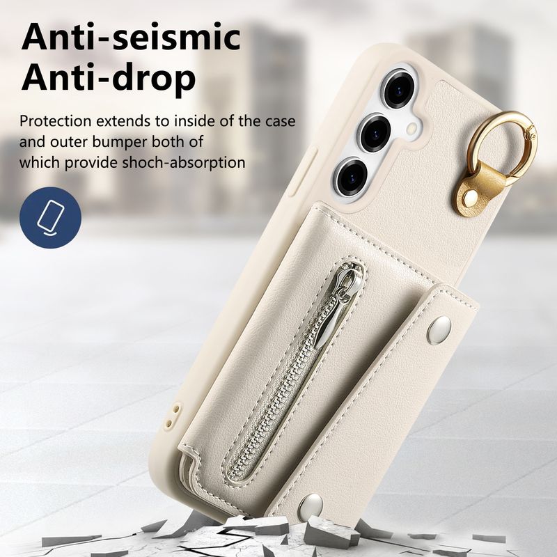 TechGlobe Compatible With Samsung S25 Hardware Buckle Card Holder Phone Case Galaxy A17 Flip Wallet A56 Protective Cover_voghion.com