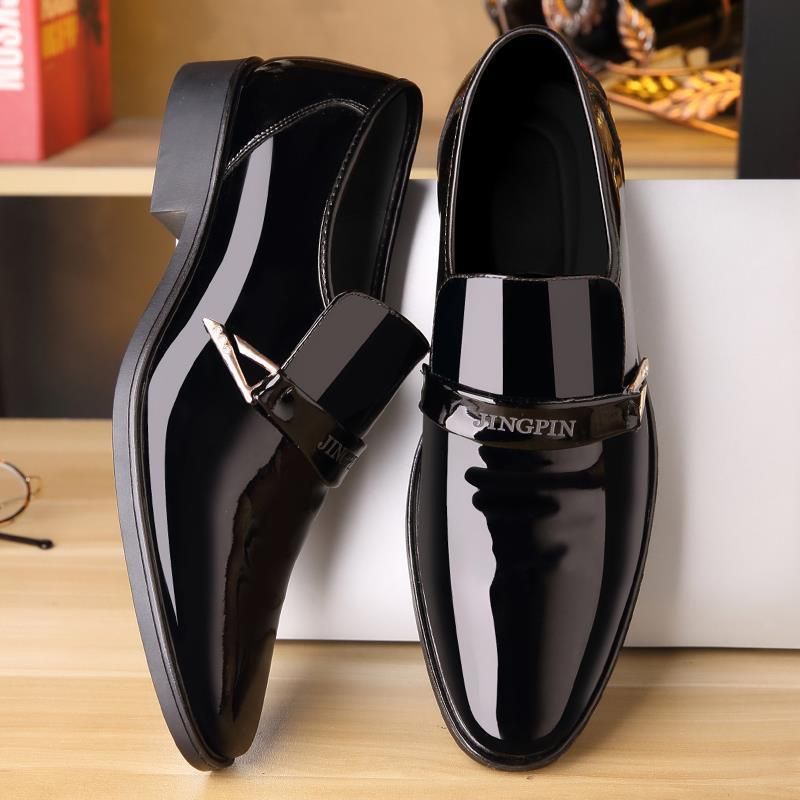 Men's British Business Formal Leather For Young Men Shiny Slip-On Lazy Work Casual Shoes_voghion.com