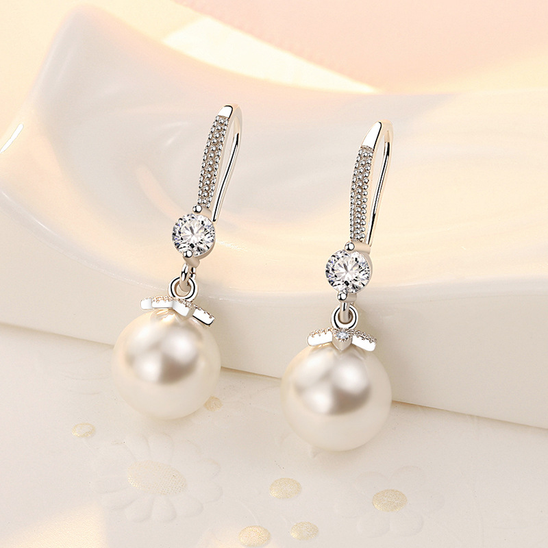 Sier VENÜS Ayar Moda Su Taklit İnciler Damla Küpe Kadınlar için Yuvarlak İmitasyon İnci Küpe_voghion.com